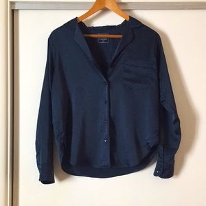 Midnight Blue Satin Blouse A&F